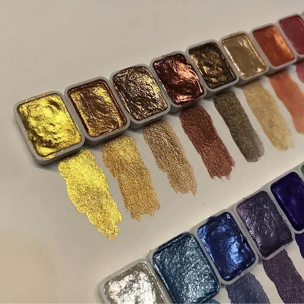 Metallic Watercolor Set Portable Tin Shimmer Pearl Paints