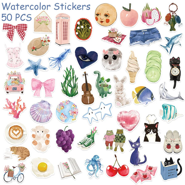 Watercolor Aesthetic Stickers DIY Scrapbook Laptop Phone Decals